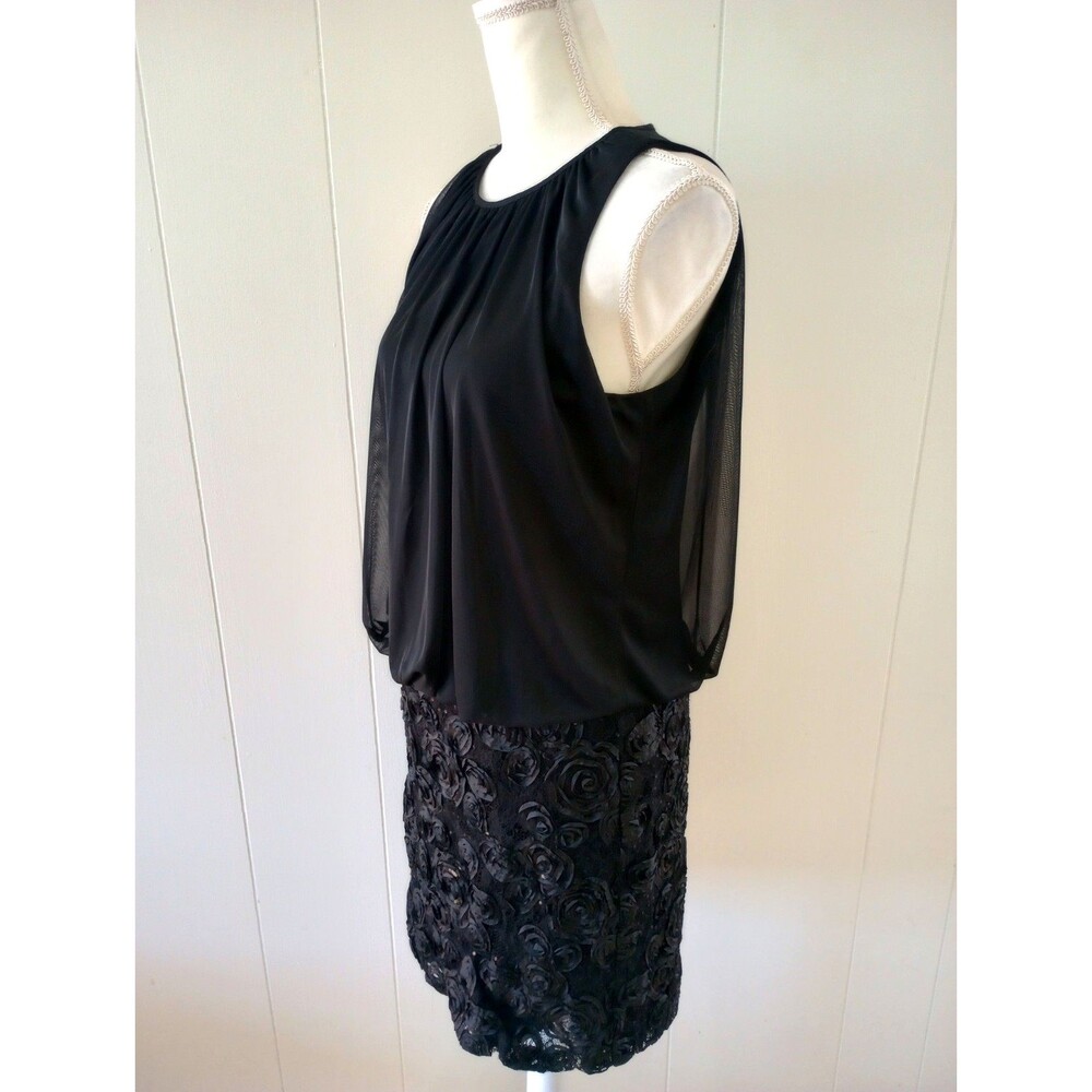 Blouson Dress Black Size 12 Sleeveless Textured Rosette Floral Holiday Party